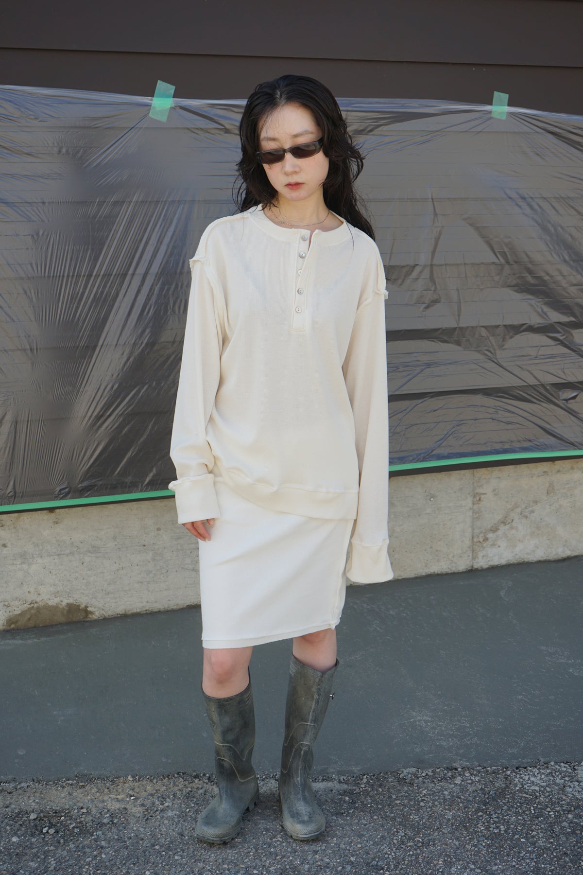 Oversized Waffle Knit Henley