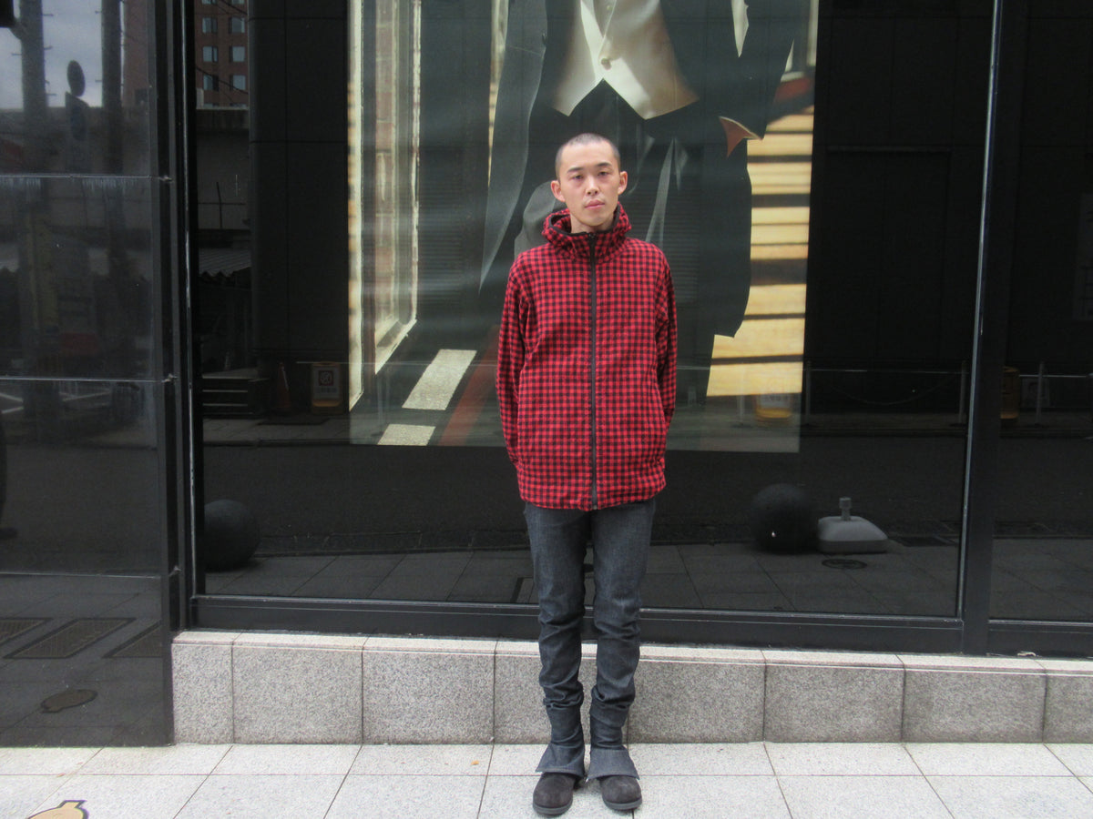 Black and red check jacket