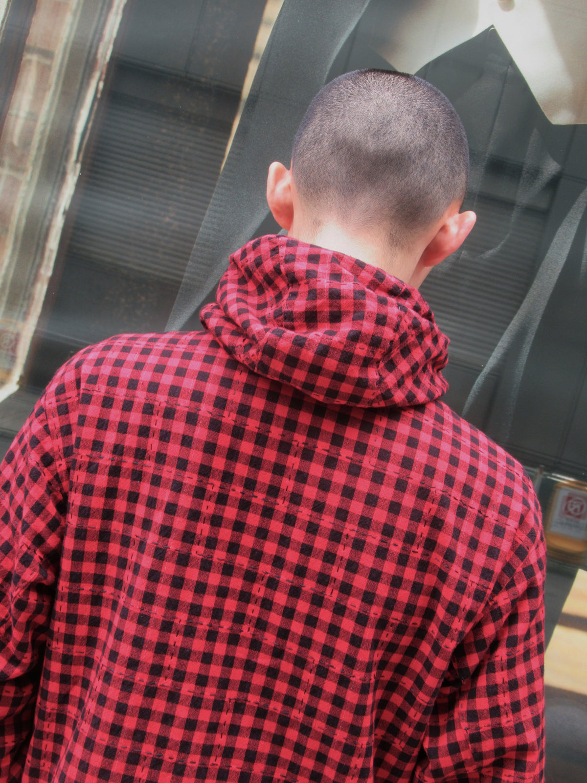 Black and red check jacket
