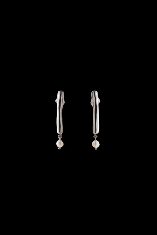 Line Earrings w/ Single Pearl