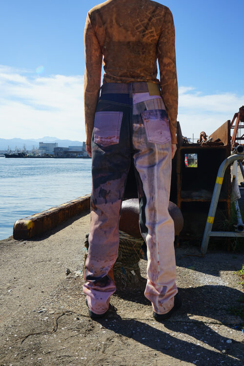 Rust Print Denim Pants