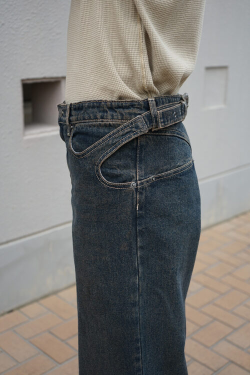 Back Buckle Wide Leg Jeans - Indigo Fade