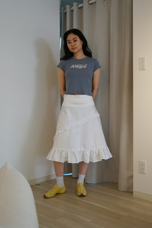 White A-line long skirt