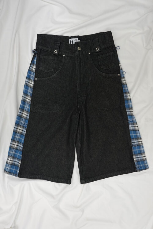 Side-Seam Flannel Button Jean Shorts