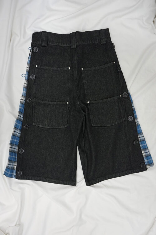 Side-Seam Flannel Button Jean Shorts