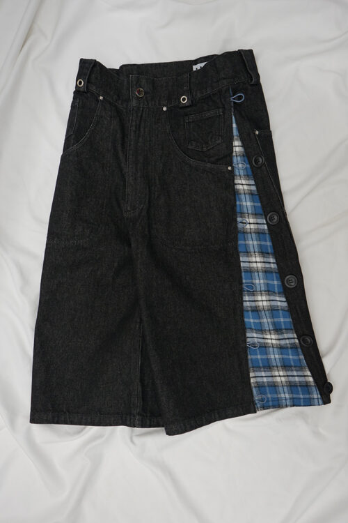 Side-Seam Flannel Button Jean Shorts