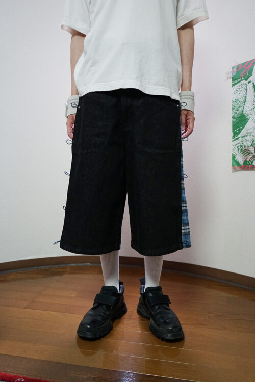 Side-Seam Flannel Button Jean Shorts