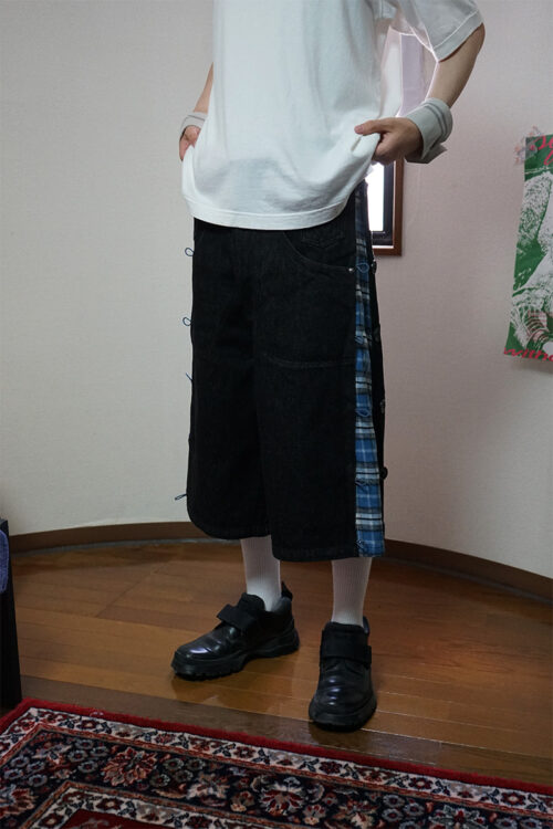 Side-Seam Flannel Button Jean Shorts