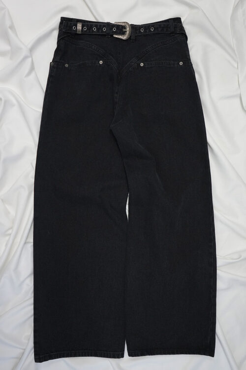 Back Buckle Wide Leg Jeans - Black