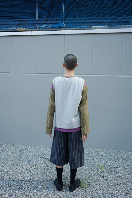 GREY/ KHAKI/ AMARANTH LAYERED LS T-SHIRT