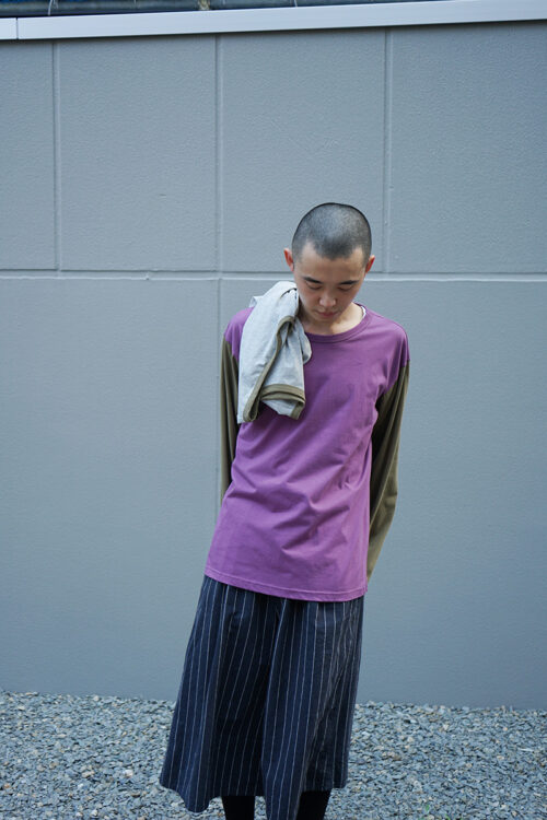 GREY/ KHAKI/ AMARANTH LAYERED LS T-SHIRT