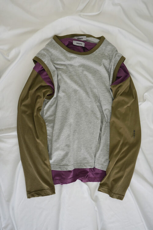 GREY/ KHAKI/ AMARANTH LAYERED LS T-SHIRT