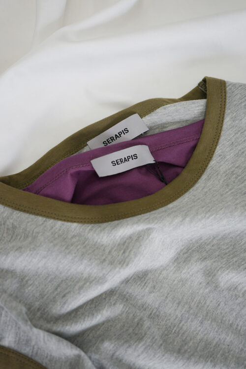 GREY/ KHAKI/ AMARANTH LAYERED LS T-SHIRT