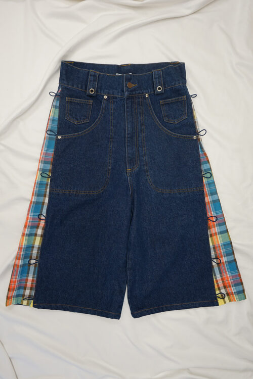 Side Seam Flannel Button Jean Shorts