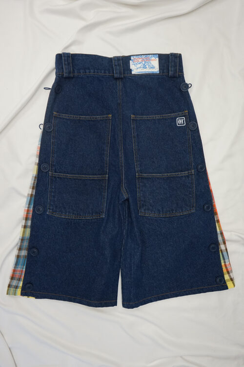 Side Seam Flannel Button Jean Shorts
