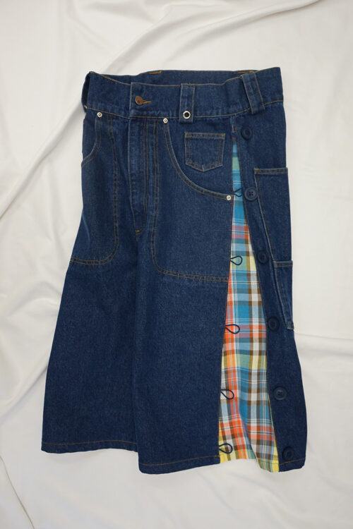 Side Seam Flannel Button Jean Shorts