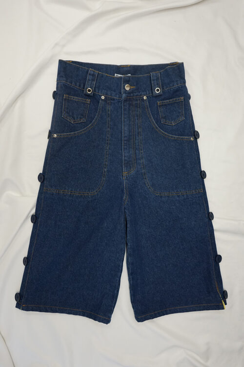 Side Seam Flannel Button Jean Shorts