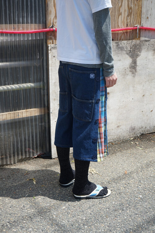 Side Seam Flannel Button Jean Shorts