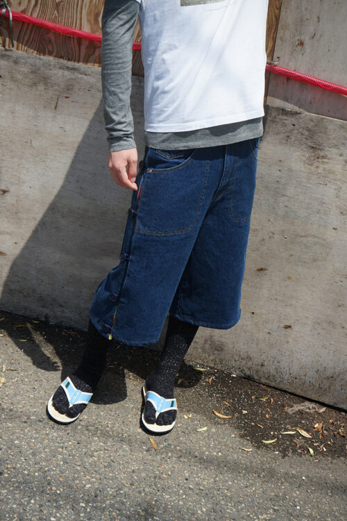 Side Seam Flannel Button Jean Shorts