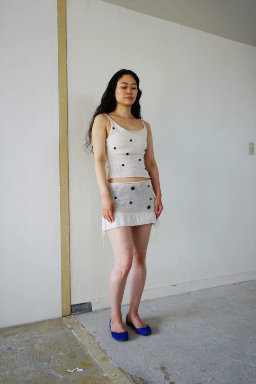 Silk dot moon top